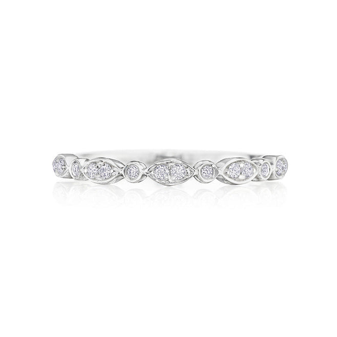 18k White Gold Bezel-Set 0.11ctw Illusion Marquise and Round Diamond Band