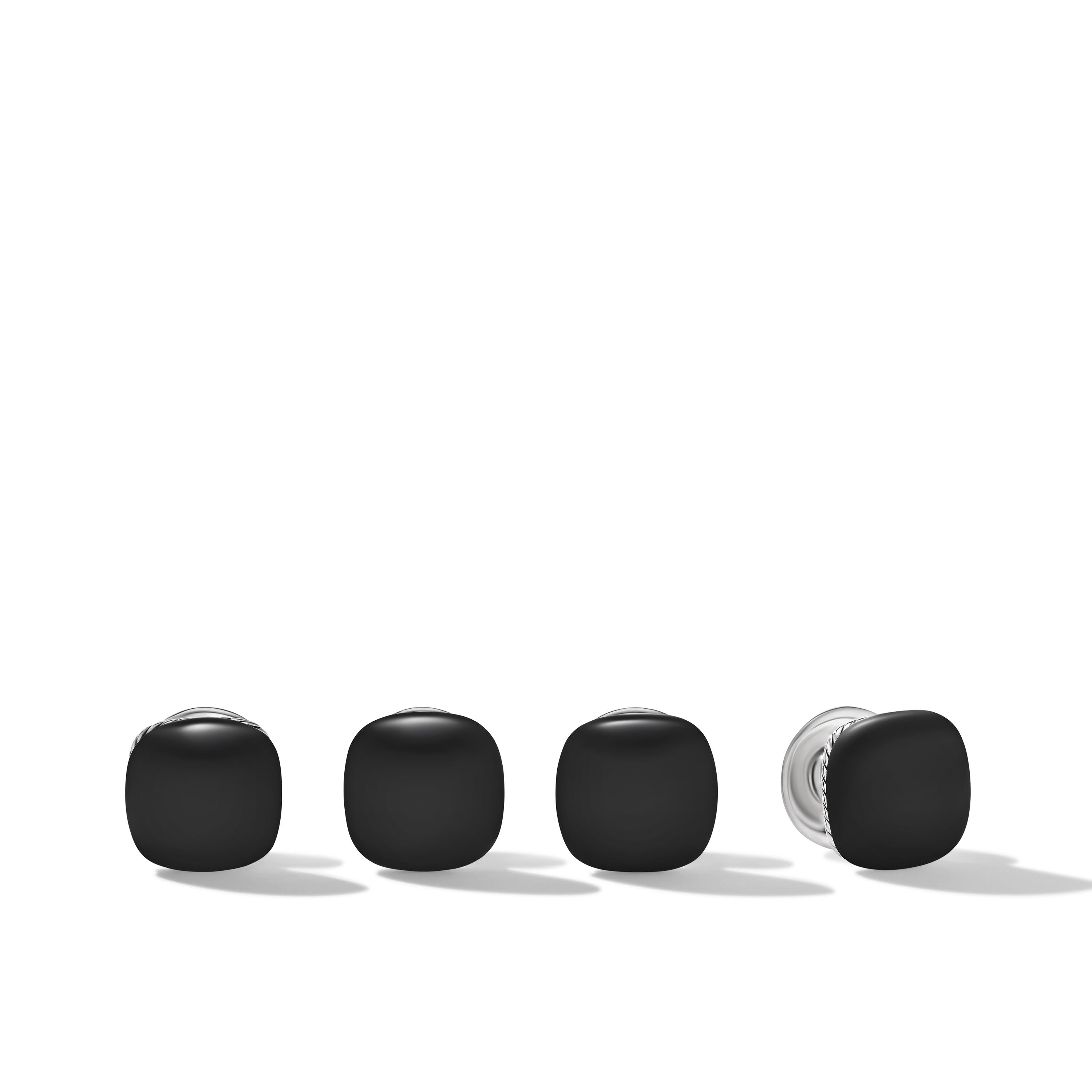 Streamline Cushion Tuxedo Studs In Sterling Silver With Black Onyx