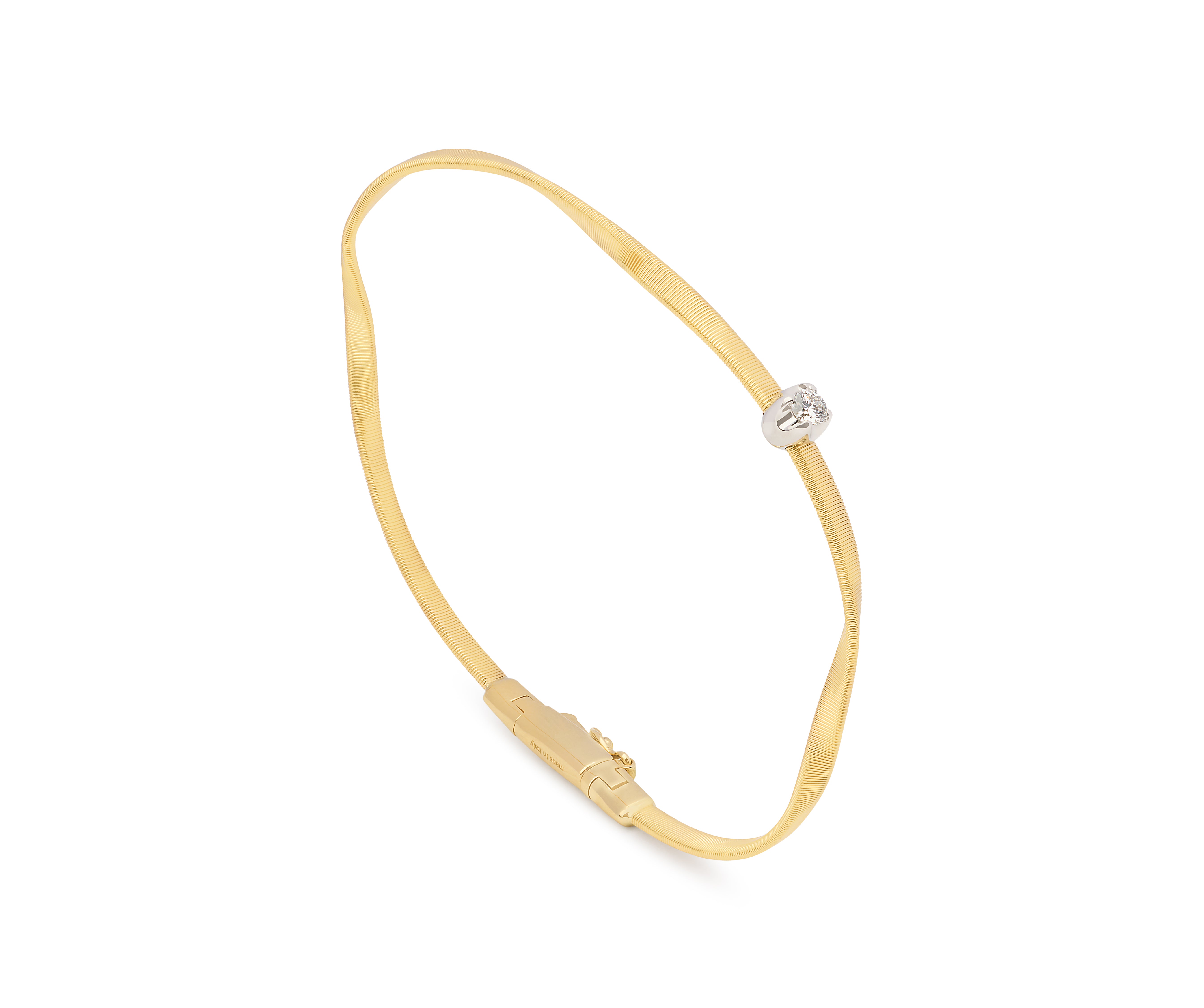 18k Yellow Gold Twisted Coil Bangle with One Diamond Station