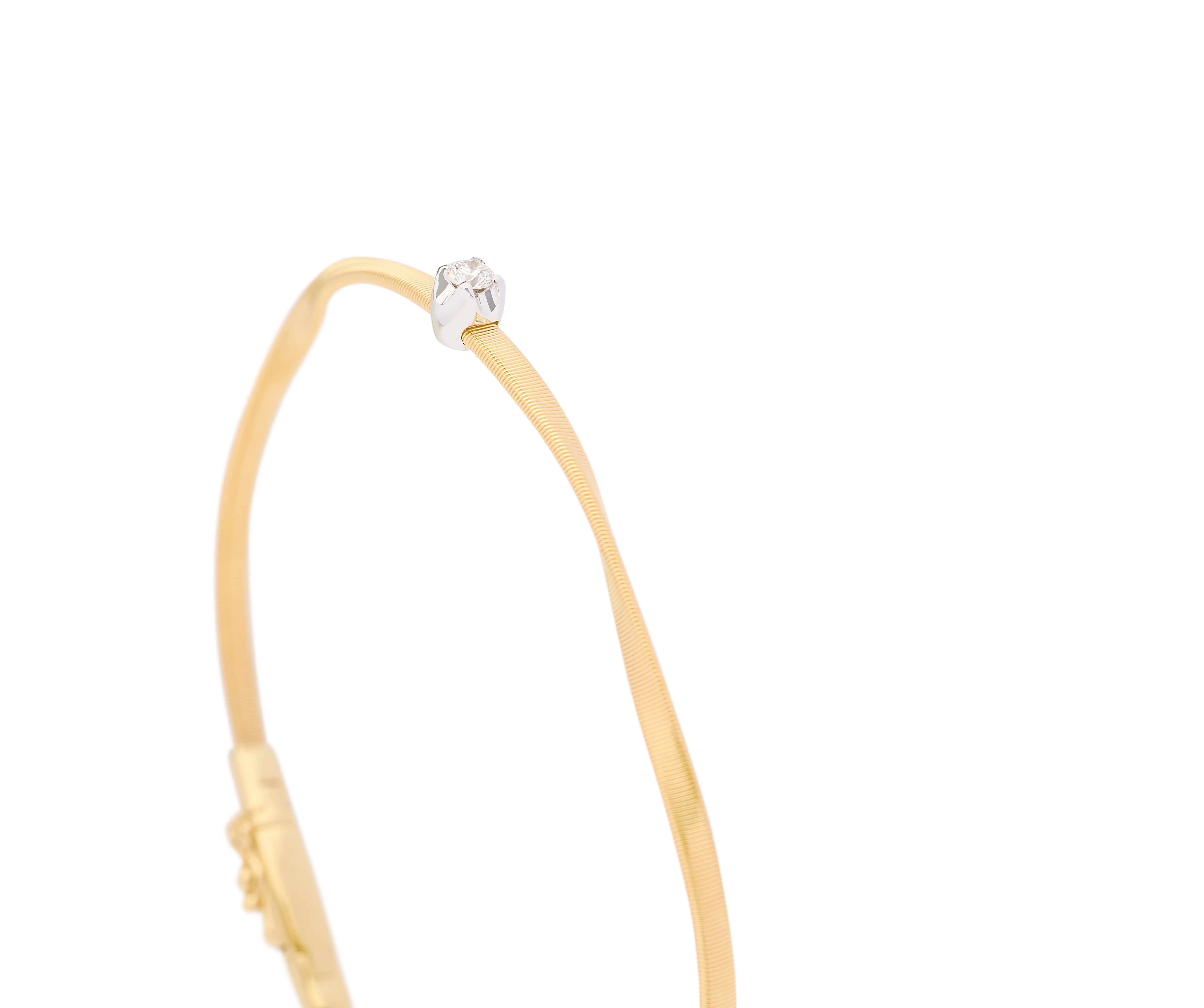 18k Yellow Gold Twisted Coil Bangle with One Diamond Station