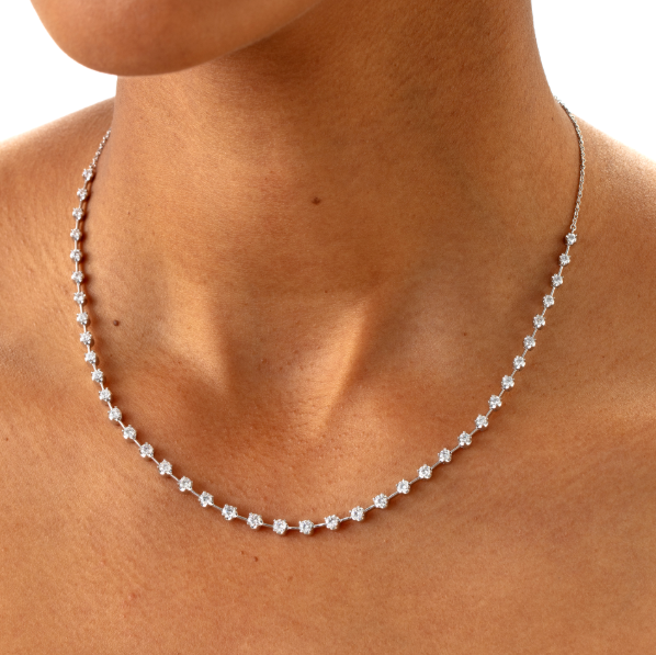 Memoire 18k White Gold Serena Diamond Station Necklace