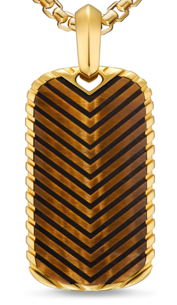 David Yurman Chevron Tag In 18k Yellow Gold With Tiger's Eye, 34mm
