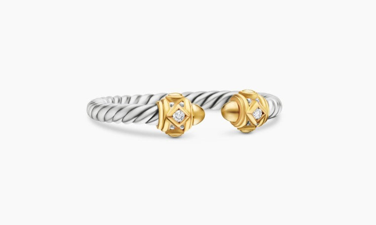 David Yurman Renaissance Ring In Sterling Silver With 14k Yellow Gold, Gold Domes And Diamonds, 2.3mm
