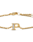 David Yurman Petite Pavé Initial Chain Bracelet In 18k Yellow Gold With Diamond P