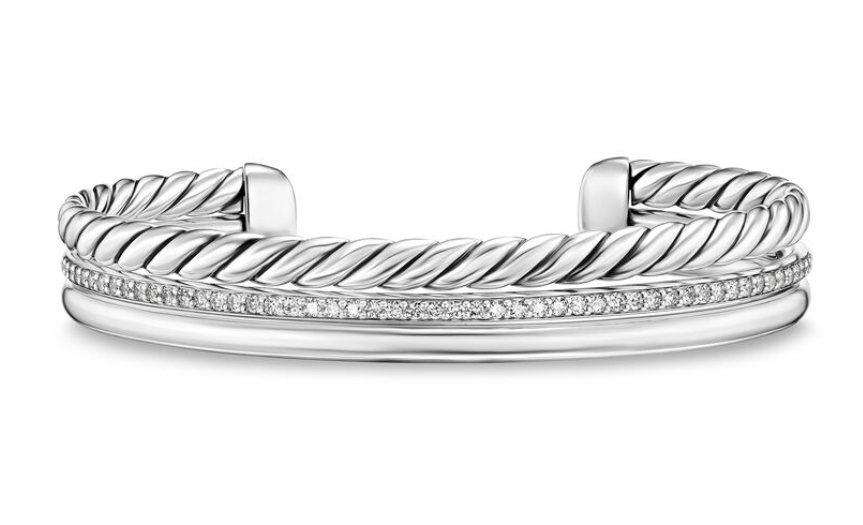 David Yurman Mercer™ Three Row Cuff Bracelet In Sterling Silver With Diamonds, 10mm