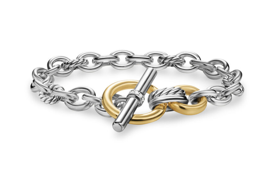 David Yurman Mercer Toggle Chain Bracelet In Sterling Silver With 18k Yellow Gold And Diamonds, 8mm