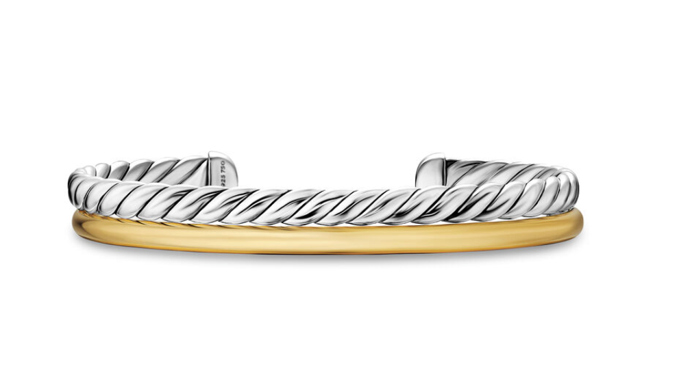 David Yurman Mercer® Two Row Cuff Bracelet In Sterling Silver With 18k Yellow Gold, 8mm