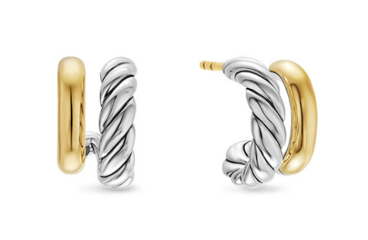 David Yurman Mercer Double Hoop Huggie Earrings In Sterling Silver With 18k Yellow Gold, 13.5mm