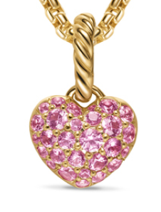 David Yurman Petite Pavé Heart Amulet In 18k Yellow Gold With Pink Sapphires, 7.4mm