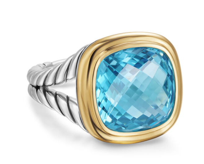 David Yurman Albion Ring In Sterling Silver With 18k Yellow Gold And Blue Topaz, 11mm