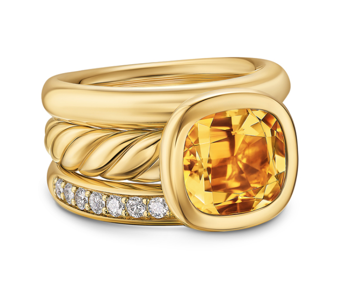 Dy Mercer® Three Row Stone Ring In 18k Yellow Gold With Citrine And Diamonds, 12mm