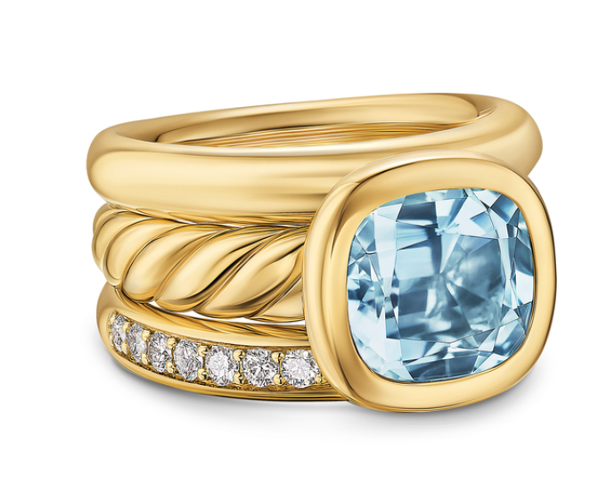 Dy Mercer® Three Row Stone Ring In 18k Yellow Gold With Sky Blue Topaz And Diamonds, 12mm