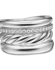 David Yurman Mercer® Four Row Ring In Sterling Silver With Diamonds, 13.8mm