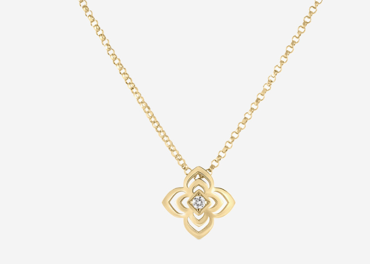 Roberto Coin 18k Yellow Gold Palazzo Ducale Small Diamond Flower Necklace