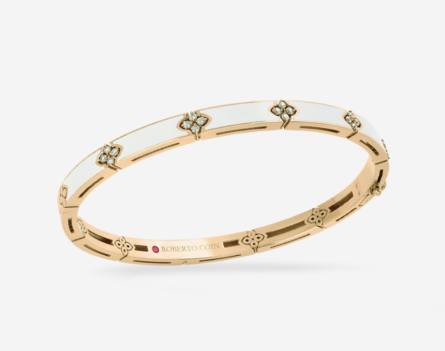 Roberto Coin 18k Yellow Gold And White Enamel Diamond Bangle