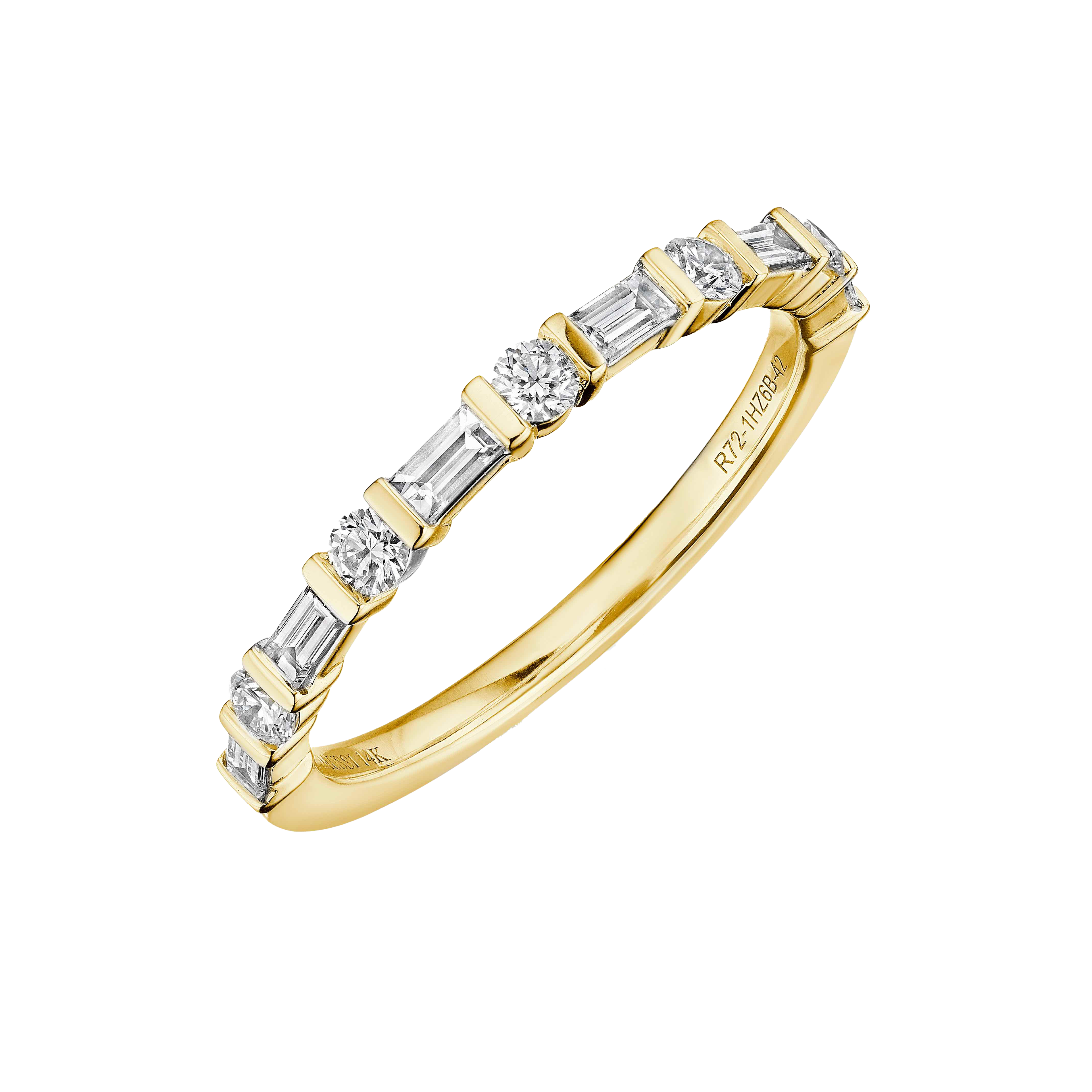 18k Yellow Gold 0.40ctw Alternating Baguette &amp; Round Diamond Half-Eternity Band