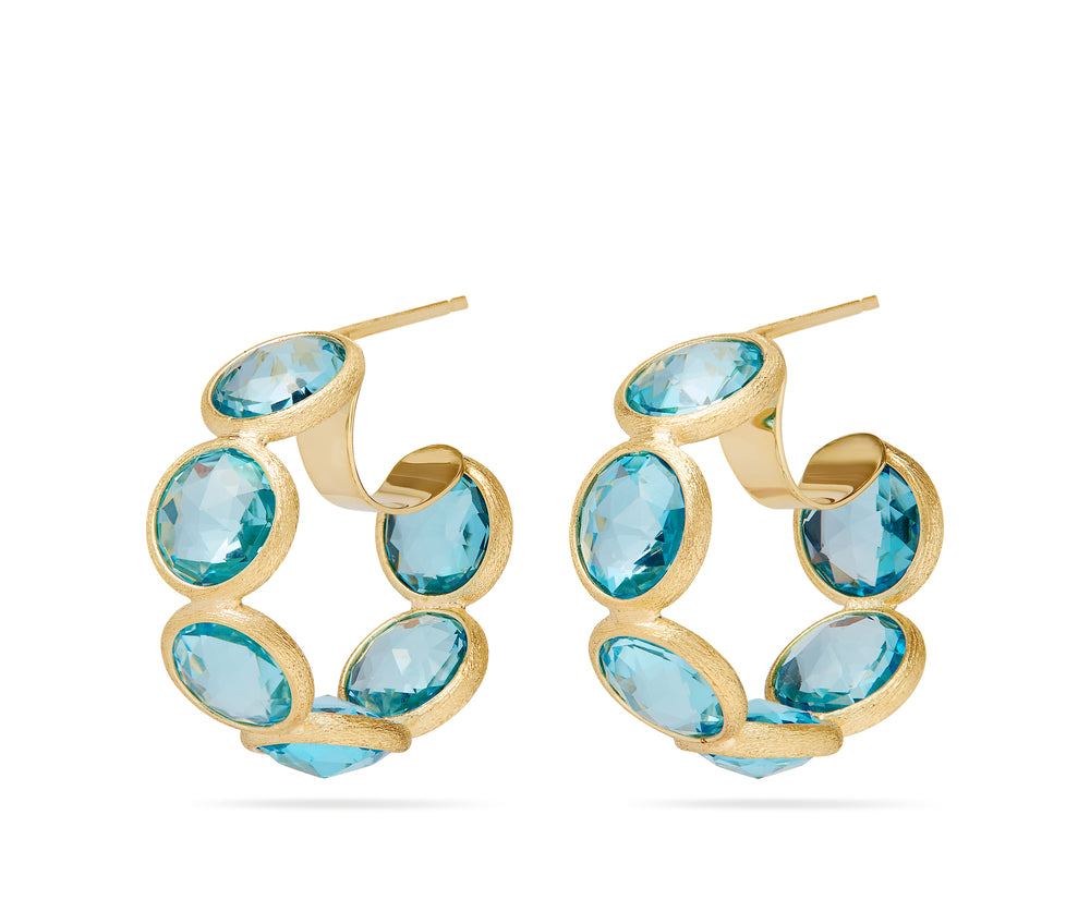 Bezel Set Blue Topaz Hoop Earrings