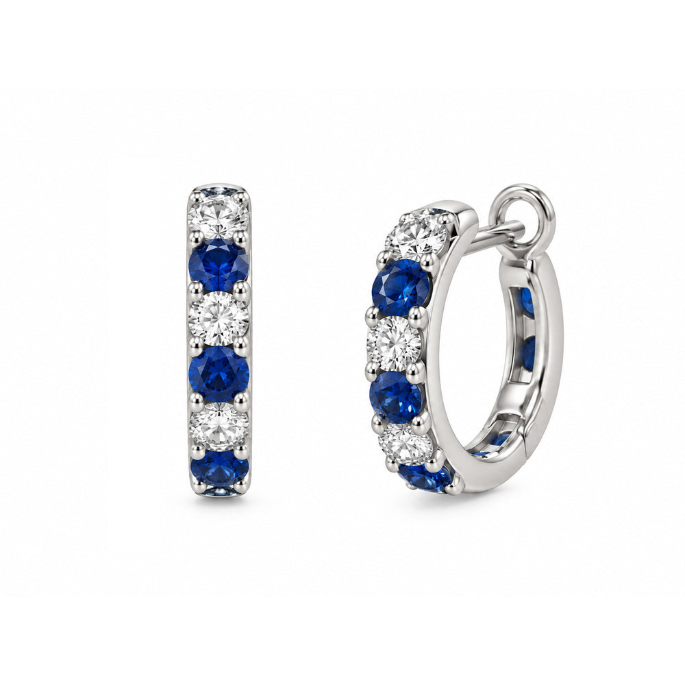 Alternating Sapphire &amp; Diamond Hoop Earrings