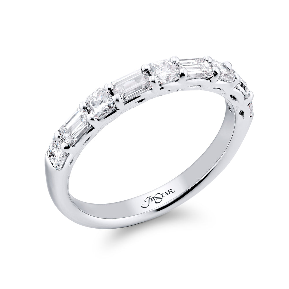 Alternating Emerald &amp; Radiant Cut Diamond Band, 1.08ctw