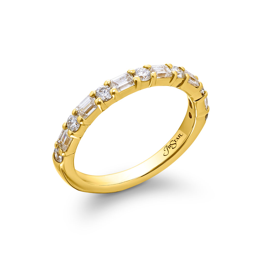 Alternating Emerald &amp; Round Diamond Band, 0.82ctw