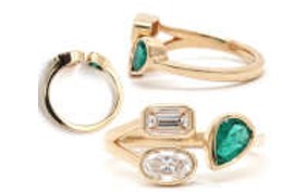 Norman Silverman 18k Yellow Gold Emerald &amp; Diamond Bypass Ring