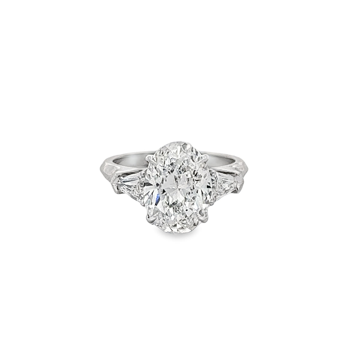 The Classic 3 Platinum Oval Engagement Ring with Trillion Side Stones