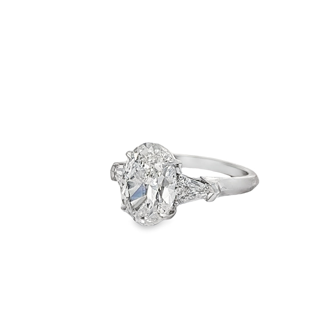 The Classic 3 Platinum Oval Engagement Ring with Trillion Side Stones