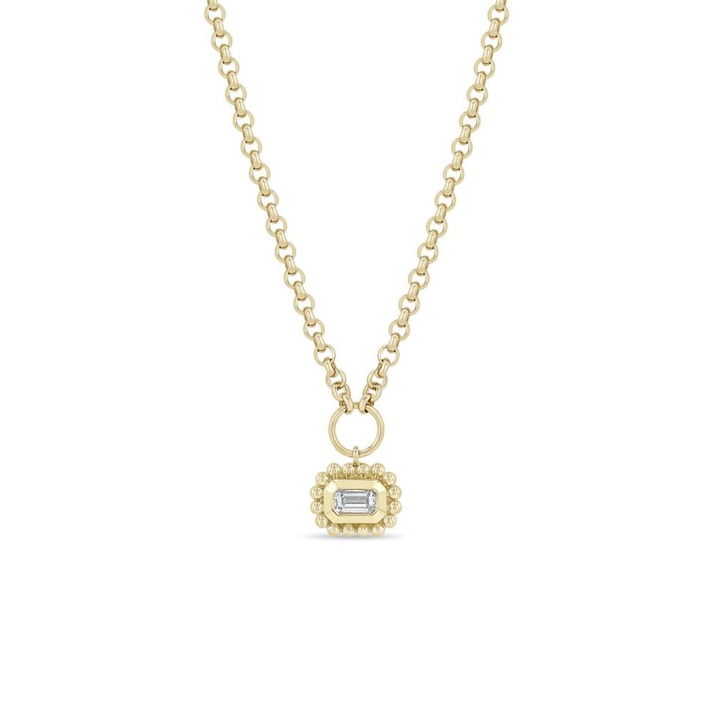 Rolo Chain Necklace with Emerald Cut Diamond Charm, 0.36ctw