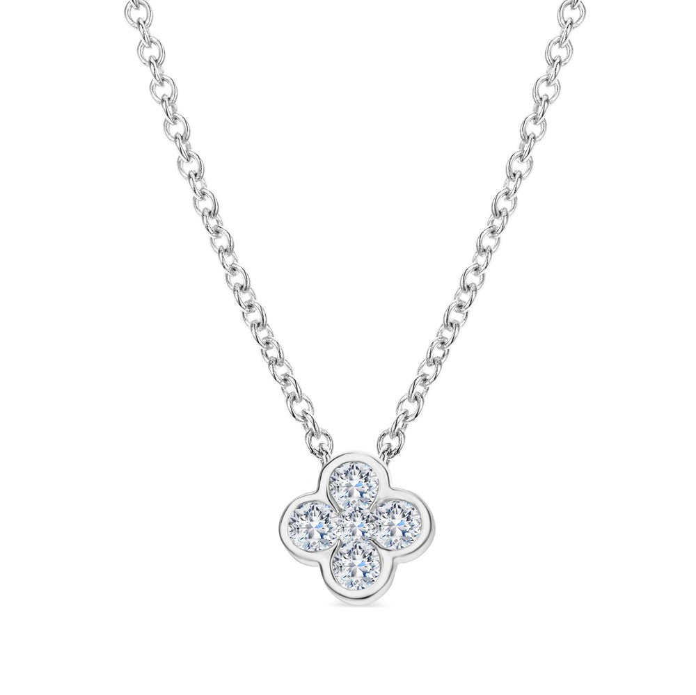 Clover Diamond Pendant Necklace, 0.40ctw