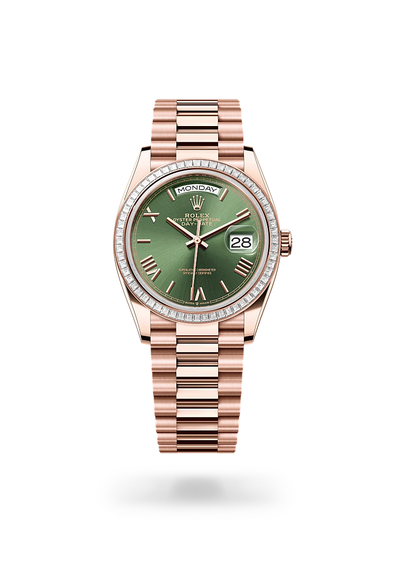 Rolex Day-Date 36 in Oyster, 36 mm, Everose gold and diamonds