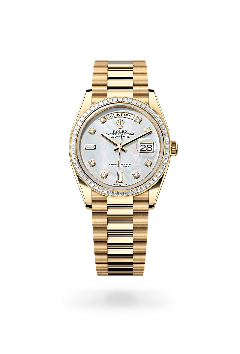 Rolex Day-Date 36 in Oyster, 36 mm, yellow gold and diamonds