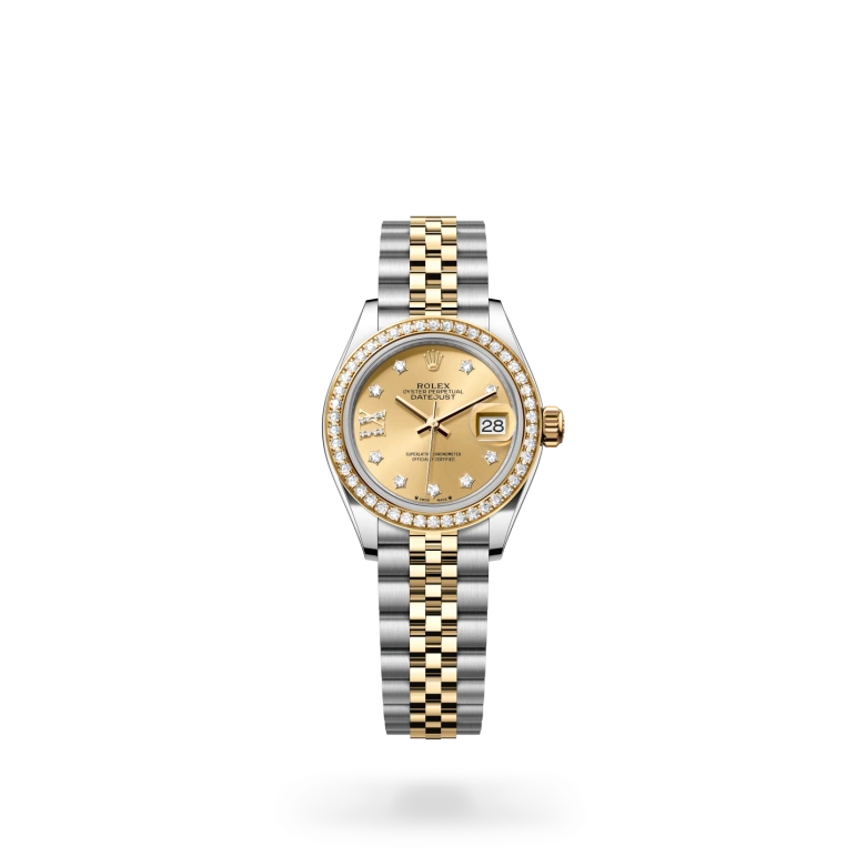 Rolex Lady-Datejust in Oyster, 28 mm, Oystersteel, yellow gold and diamonds