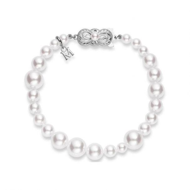 Mikimoto 18k White Gold Akoya Pearl And Sapphire Rondelles Bracelet