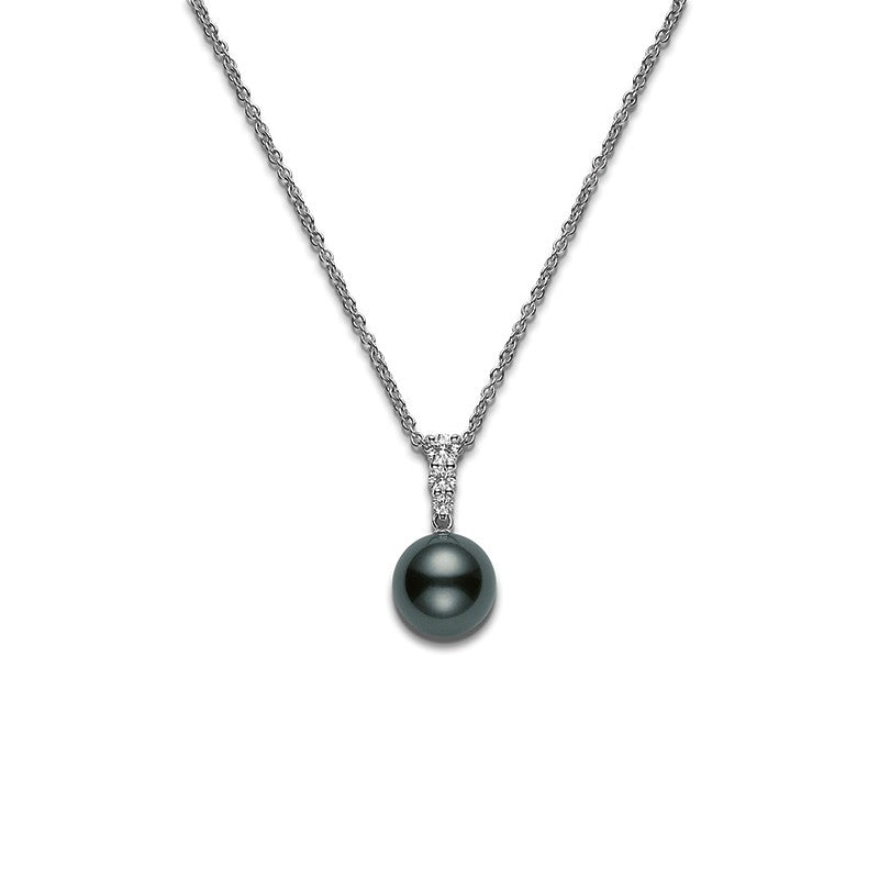 Mikimoto 18k White Gold Black South Sea Pearl And Diamond Pendant Necklace