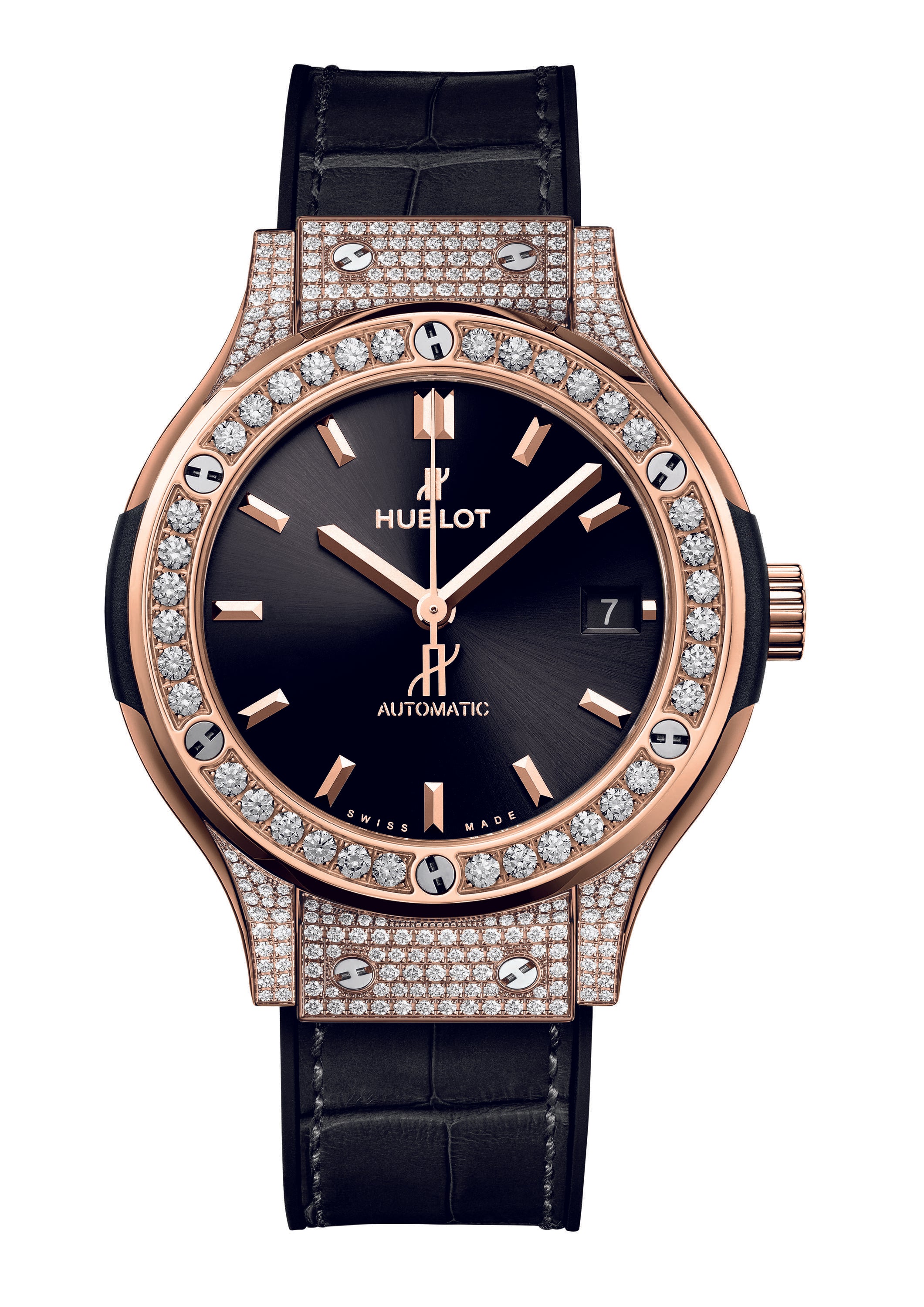 Hublot 18k Rose Gold 38mm Automatic Classic Fusion Watch With Diamonds